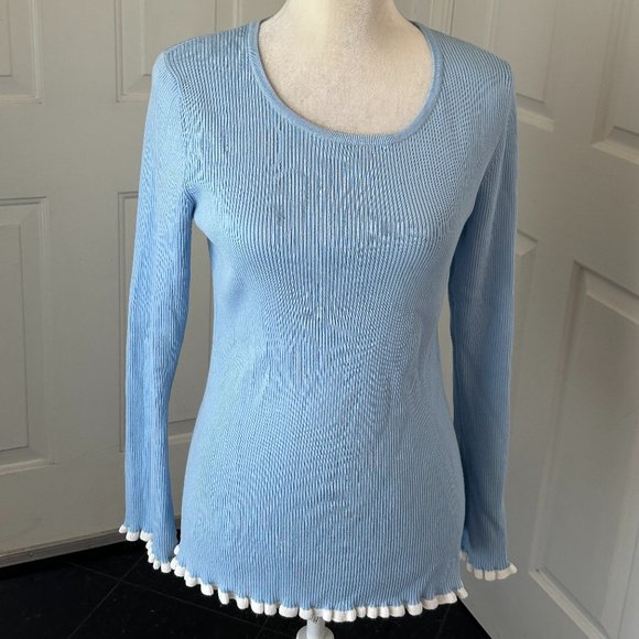 Calvin Klein Light Blue Round Neck Long Sleeve Blouse Sz M - Picture 2 of 11